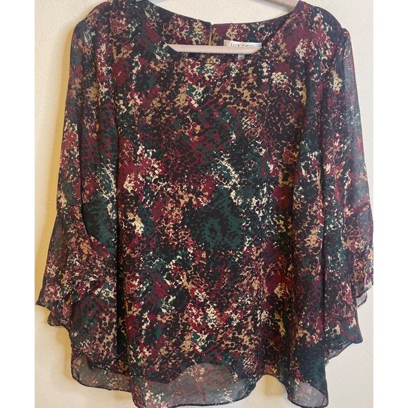 NEW KASPER Plus Size 2X Blouse Printed Lined Bell Sleeve 3/4 Evergreen Top - Picture 1 of 4